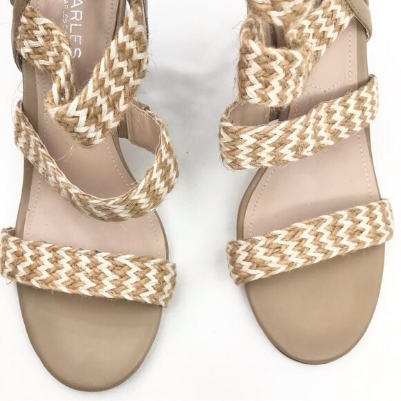 Charles by Charles David ELLA Tan Cream Woven Caged Strappy Block Heel Sandals - Picture 7 of 16